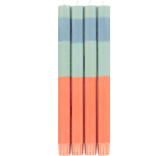 ABSTRACT Striped Opaline, Pompadour & Rust Eco Dinner Candles, 4 per pack