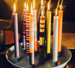 ABSTRACT Striped Opaline, Pompadour & Rust Eco Dinner Candles, 4 per pack