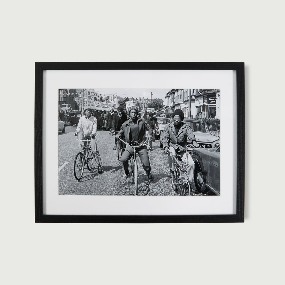 Vanley Burke, Out-riders head the Africa Liberation Day rally Framed Art Print