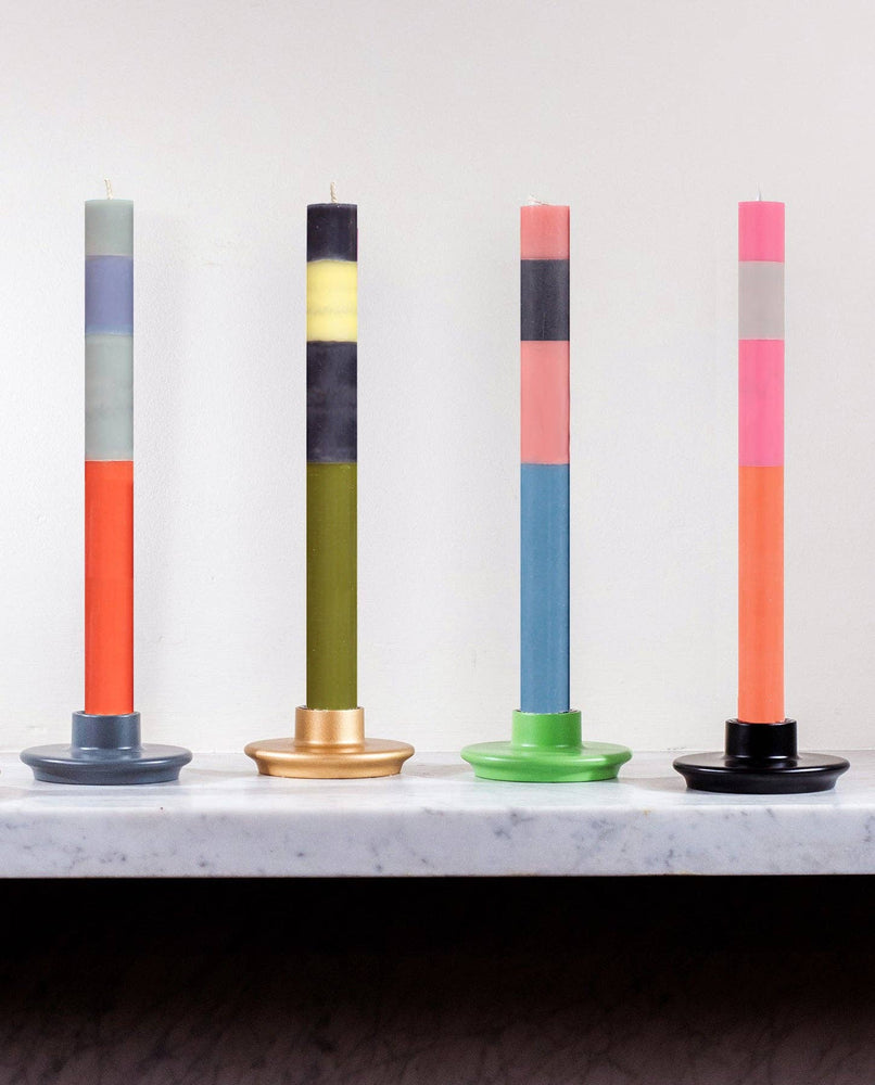 ABSTRACT Striped Opaline, Pompadour & Rust Eco Dinner Candles, 4 per pack