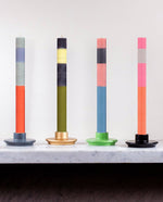 ABSTRACT Striped Opaline, Pompadour & Rust Eco Dinner Candles, 4 per pack