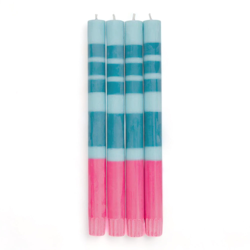 Striped Neyron, Powder & Petrol Eco Dinner Candles, Set Of 4