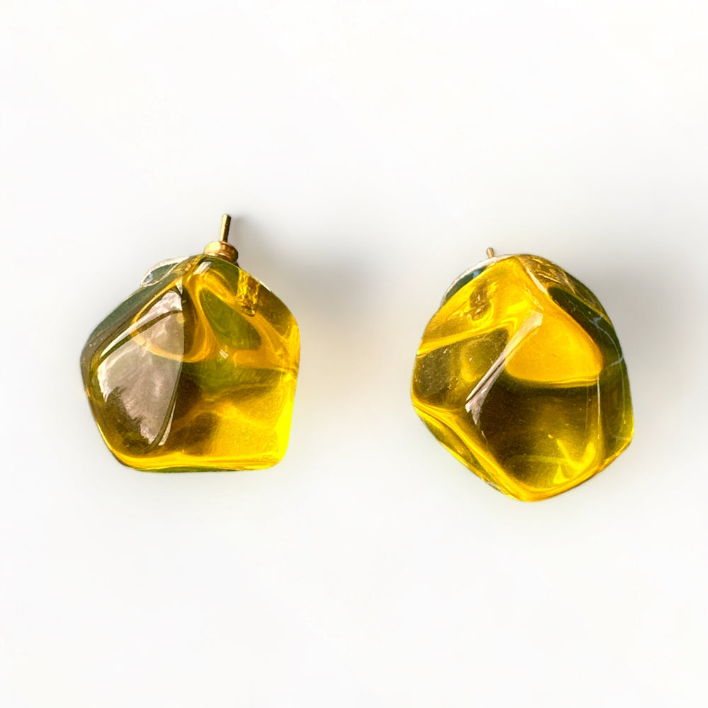 Yellow Transparent Octagon Stud Earrings