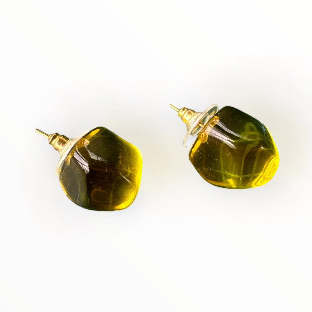 Yellow Transparent Octagon Stud Earrings